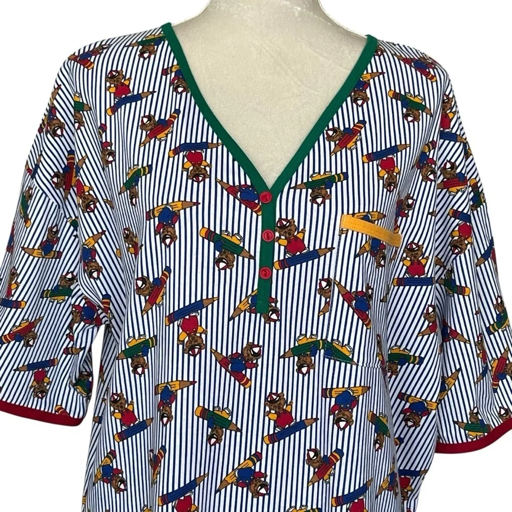 Vintage 90s Avon Christmas Pajama Dress Women’s Size M/L Teddy Bear Pencil Print